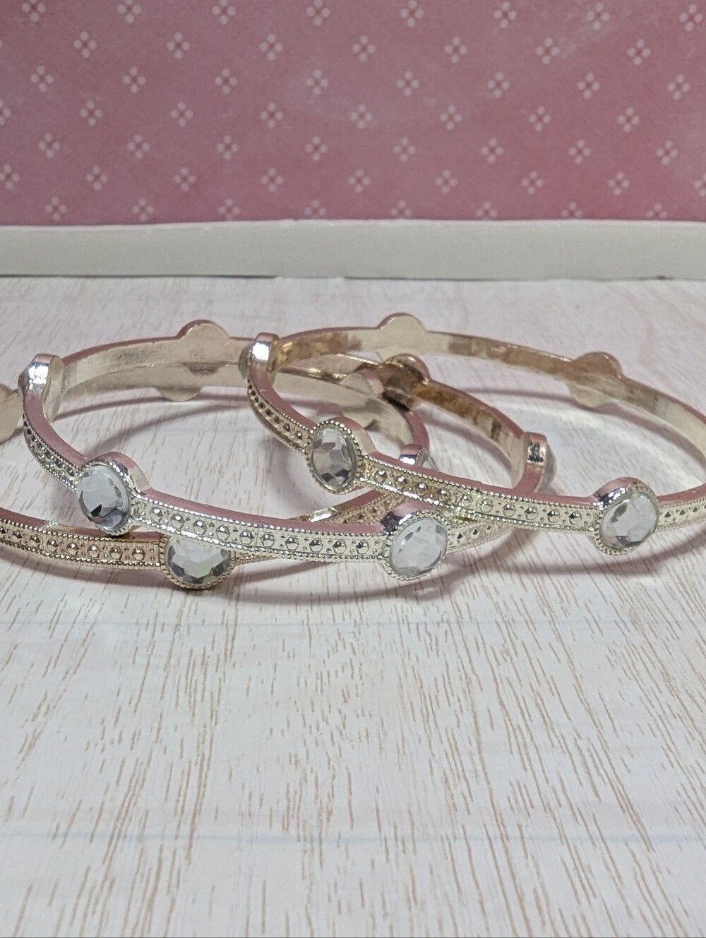 Stacking Bangles Rhinestone Accent Bracelets Set